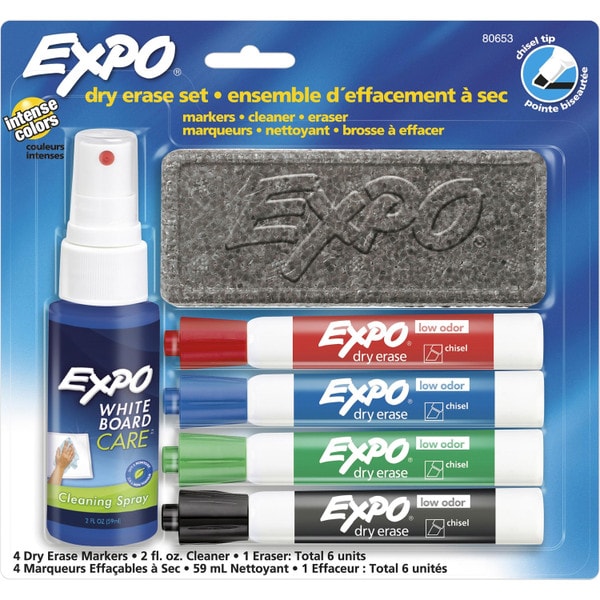 Expo Dry Erase Set - 4 Markers, Cleaner, and Eraser